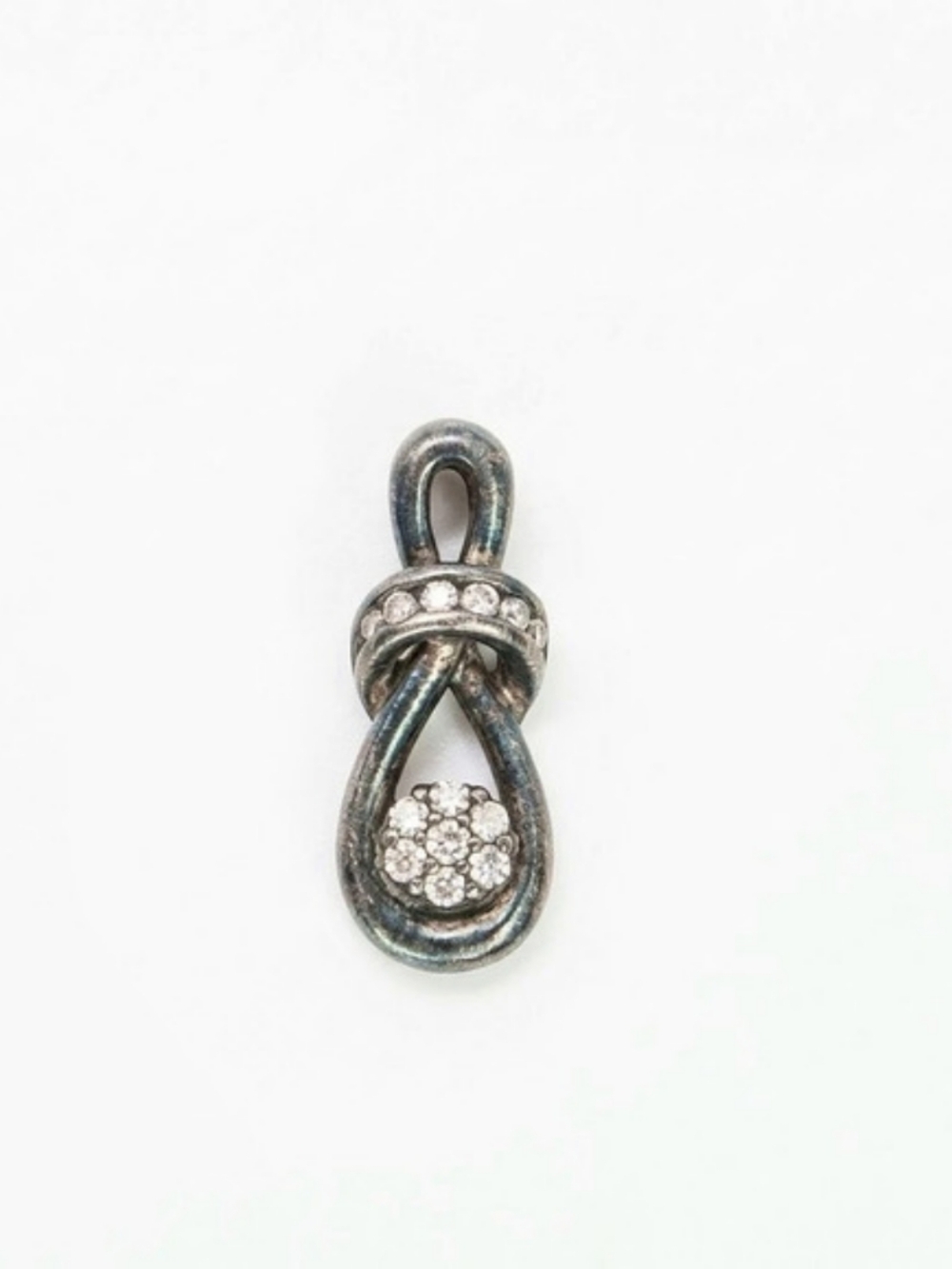 925 Sterling Silver Infinity Love Knot Diamond Accent Cluster Slide Pendant Vtg